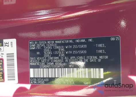 2025 Toyota Grand Highlander Hybrid Platinum Max из США, поврежденный, VIN 5TDADAB51SS024735